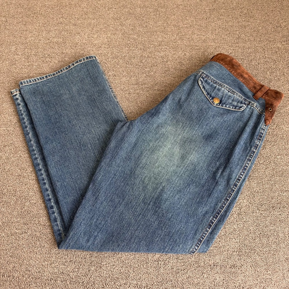 Lauren Ralph Lauren Jeans Blue Denim Leather Trim Straight Leg Women's Sz 12 Y2K
